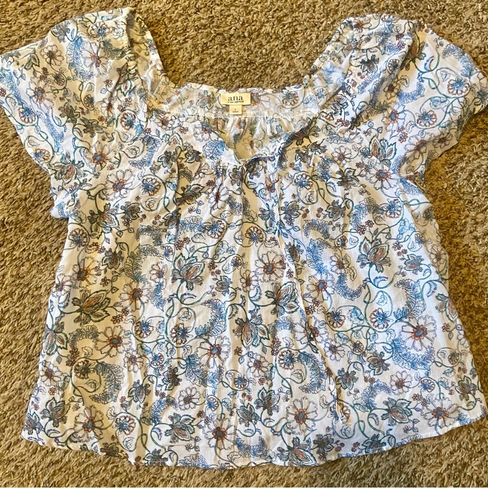 a.n.a Blue and White Floral Blouse